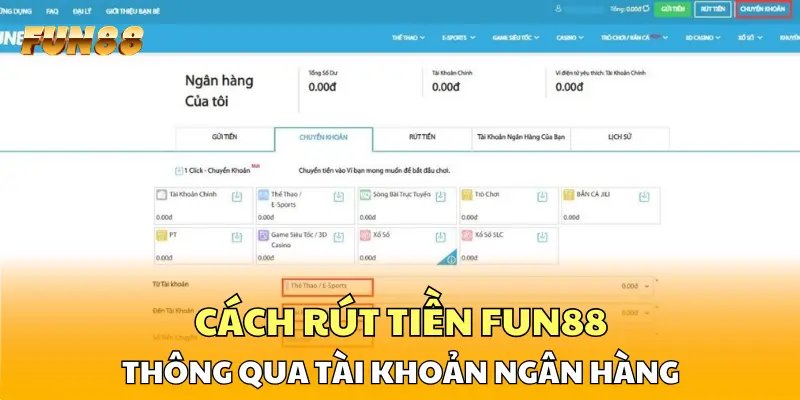 Cách rút tiền FUN88 thông qua tài khoản ngân hàng 