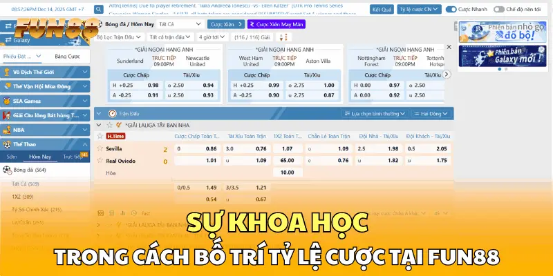 Sự khoa học trong cách bố trí tỷ lệ cược tại FUN88